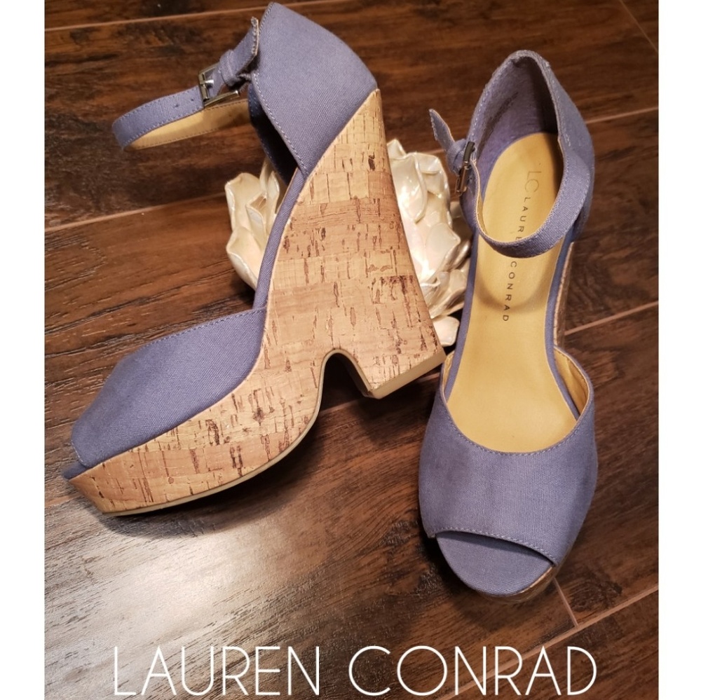 Lauren Conrad Periwinkle Blue Unique Cork Wedge